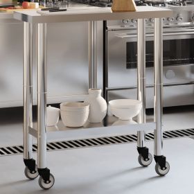 Kitchen Work Table with Wheels 32.5"x11.8"x33.5" Stainless Steel