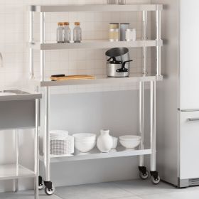 Kitchen Work Table with Overshelf 43.3"x11.8"x59.1" Stainless Steel