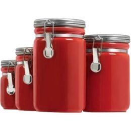 Red Ceramic Canister Set  4 Pc