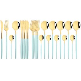 Commercial & Household 24Pcs Dinnerware Set Stainless Steel Flatware Tableware (Color: Mint Gold, Type: Flatware Set)