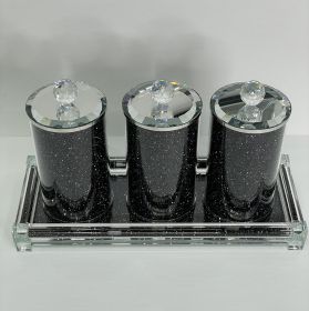 Ambrose Exquisite Three Glass Canister with Tray in Gift Box (Color: as Pic)