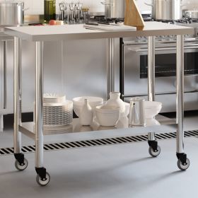 Kitchen Work Table with Wheels 43.3"x21.7"x33.5" Stainless Steel (SKU: 376467)