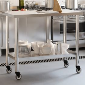 Kitchen Work Table with Wheels 43.3"x21.7"x33.5" Stainless Steel (SKU: 376464)