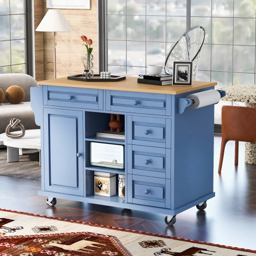 Kitchen cart with Rubber wood desktop rolling mobile kitchen island with storage and 5 draws -53 Inch length Kitchen cart with Rubber wood desktop rolling mobile kitchen island with storage and 5 draws -53 Inch length
